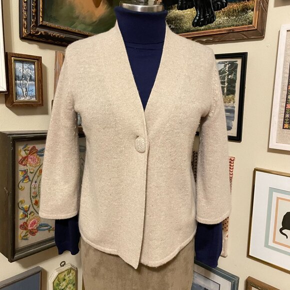 Vintage Tweeds Beige Lambs Wool & Angora Blend Single Button Cardigan Sweater M - Picture 1 of 5